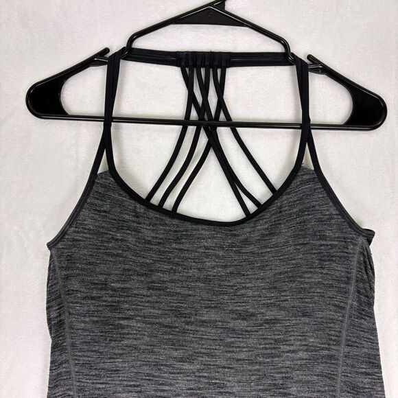 Lululemon Heathered Grey with Black Strappy Back Sports Bra Built In Size 8 - Picture 2 of 10